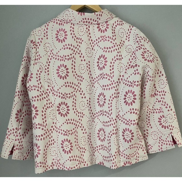 Bob Mackie Wearable Art Floral Eyelet Jacket Women's L Collared Full Zip Preppy - Picture 5 of 8
